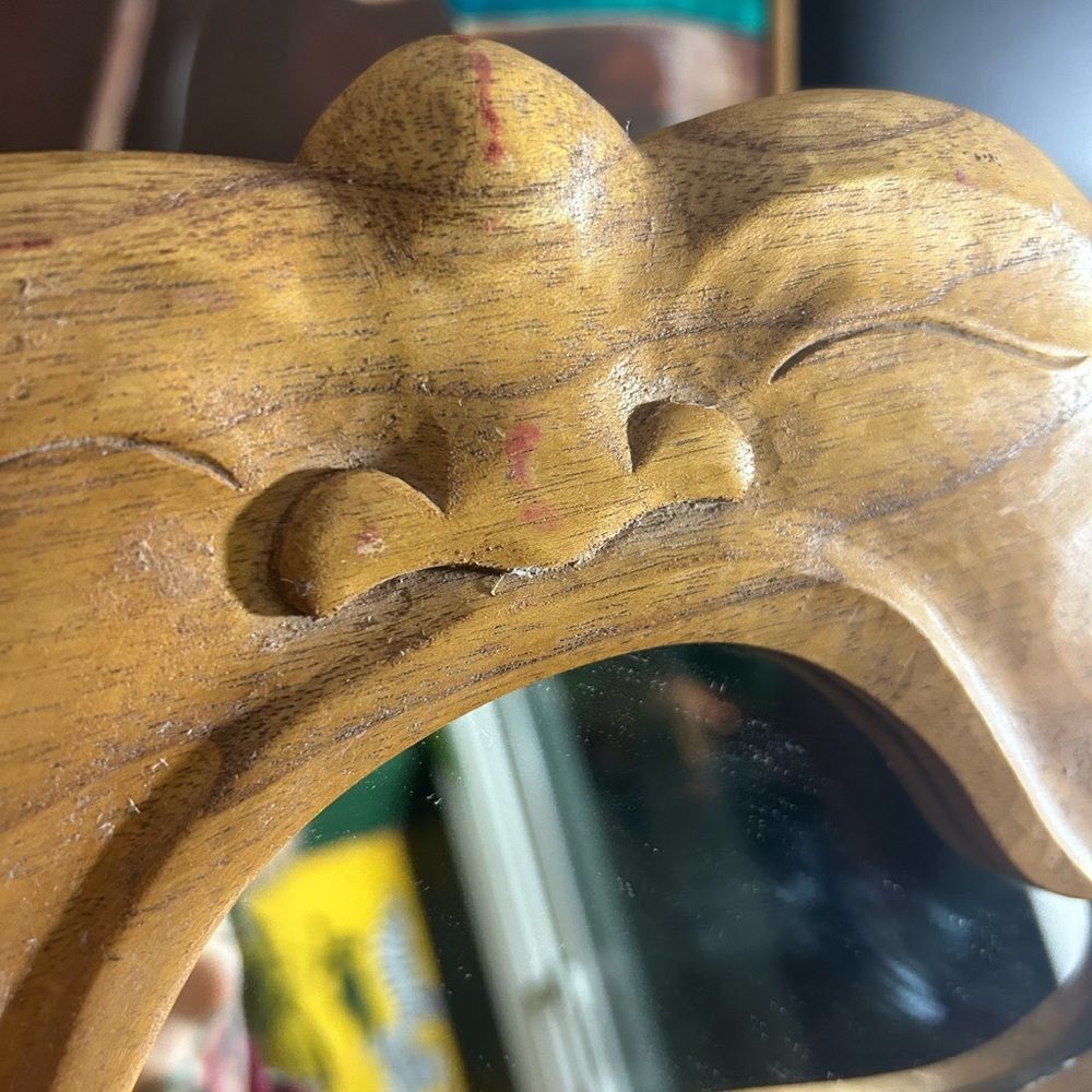 Unique Handcrafted Carved Wooden Face Mirror Indonesia 9" X 7.5” - Picture 6 of 11